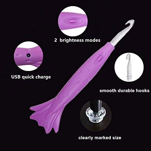 15mm 12mm 10mm 9mm 8mm 7mm Lighted Crochet Hook Set,Large Light Up Crochet Hooks Rechargeable in Case,Size 10.75 L M N O/P - Thumbnail 3