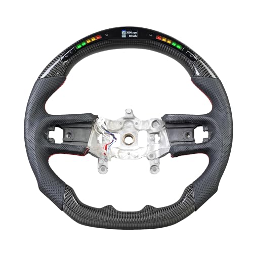 Real Carbon Fiber Steering Wheel for 18-24 Jeep Wrangler Perforated Leather with 20 LED Shift Indicator Grip and Hand-Stitched D-shaped Flat-bottom Steering Wheel for Jeep Wrangler JL/JLU/JT 2018-2024