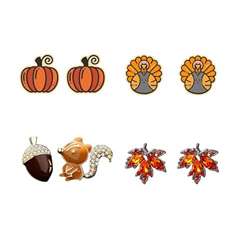 Fall Earrings Turkey Pumpkin EarringsThanksgiving Harvest Maple Leaf Squirrel Acorn Stud Earrings Autumn Party Jewelry Holiday Gifts for Women Cover