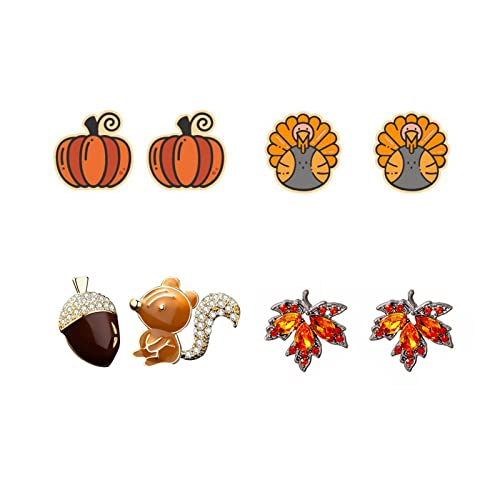 Fall Earrings Thanksgiving Harvest Pumpkin Turkey Maple Leaf Squirrel Pinenut Stud Earrings Autumn Party Jewelry Holiday Gifts For Women Girls #TOP4