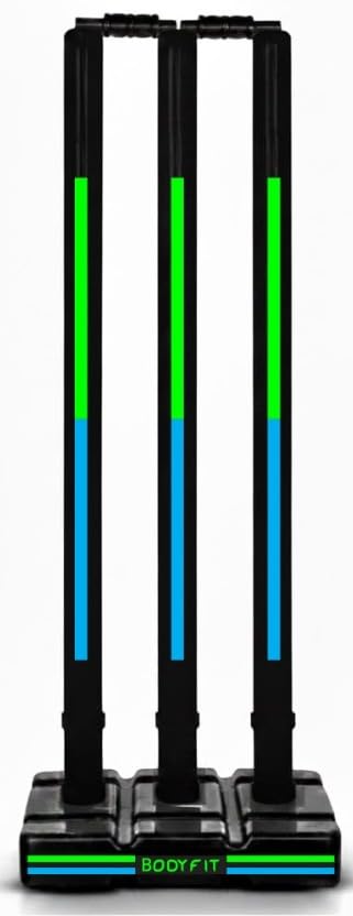 Image of Bodyfit Heavy Black Cricket Stumps | Plastic Wickets Set with 3 Stumps + 2 Bails + 1 Stand | Full Size Wickets for Cricket Ground, Tournament Wicket. (Black-GB3)