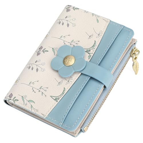Image of GAEKEAO Small Wallets for Women RFID Blocking Bifold Floral Vegan Leather Wallet Card Holder with ID Window & Zipper Pocket