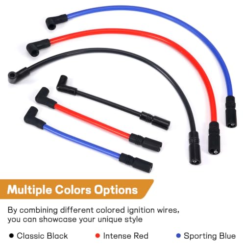 Image of 10.4mm Spark Plug Wires for Harley Dyna 00-17 Softail 99-17, Black | For Super Glide /Wide Glide /Low Rider & Springer /Slim /Deluxe /Deuce, Heat & Wear Resistant, Copper Core, Silicone Casing