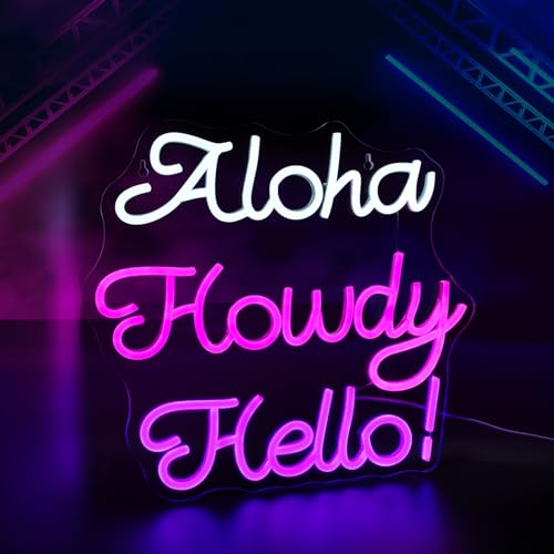 Image of Hello Neon Sign for Wall Decor Howdy Light Up Sign Aloha Led Signs for Room Party Home Wall Decor USB Powered
