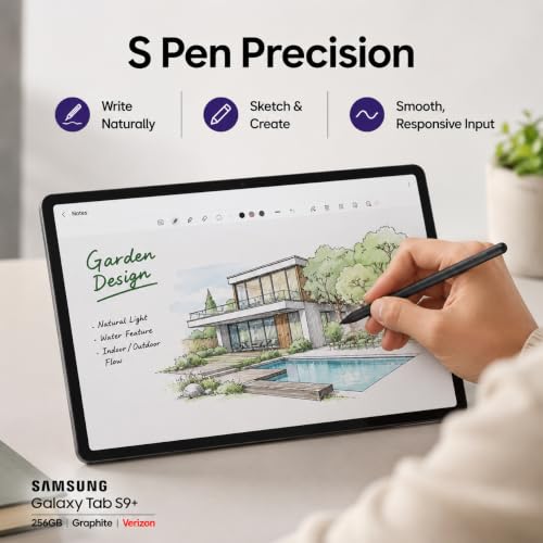 Image of Samsung Galaxy Tab S9+ 5G Tablet, 256GB, Graphite, Verizon, 12.4 inch Dynamic AMOLED 2X Display, S Pen Included