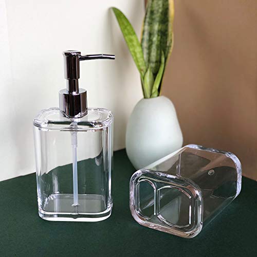 Com.top-Acrylic Soap Dispenser And Toothbrush Holder Set, Bathroom Accessories Set, Countertop Dispenser For Liquid Soap Or Lotion (Sliver/Clear) #TOP2