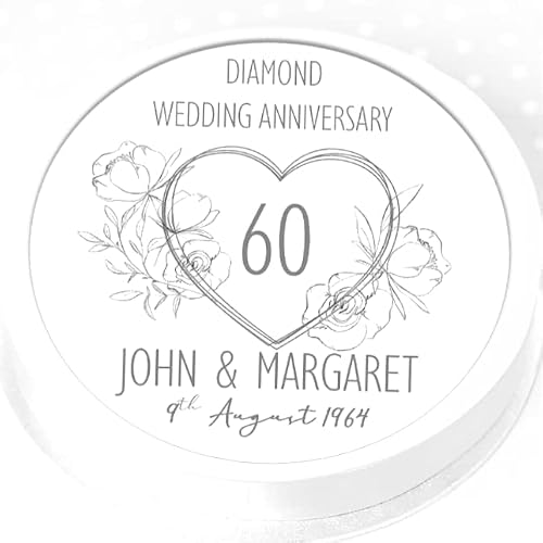 Diamond Wedding Cake Topper Personalised Edible Wafer 7.5" 19cm Square or Round 60th Wedding Anniversary (Send us your message by using the Gift Message facility at checkout) (Round)