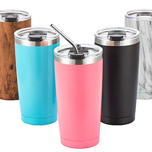 20oz Stainless Steel Tumbler，Vacuum Insulated Coffee Cup Double Wall Travel Mug with Splash Proof Lid and Straw for Home Outdoor Ice and Hot Beverage Pink