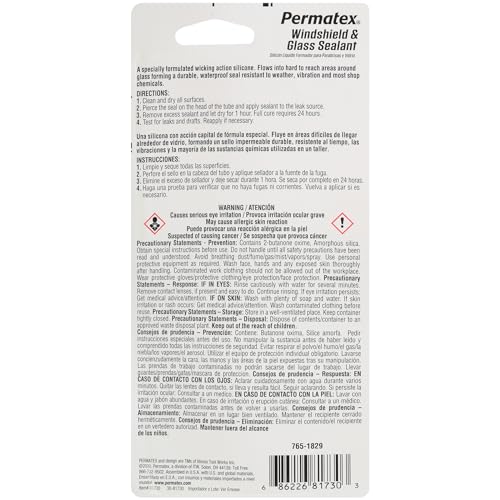 Permatex 81730 Flowable Silicone Windshield & Glass Sealer, Helps Seal Leaks in Hidden and Hard to reach Areas, Forms a tough waterproof durable clear seal 1 x 42g