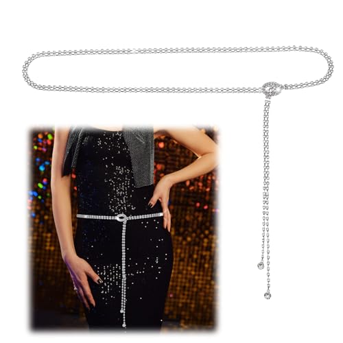 Crystal Chain Belt Fashion Silver Rhinestone Belts Women Rhinestone Chain Belt Sparkly Belts Diamond Glitter Chains for Dress Wedding Party