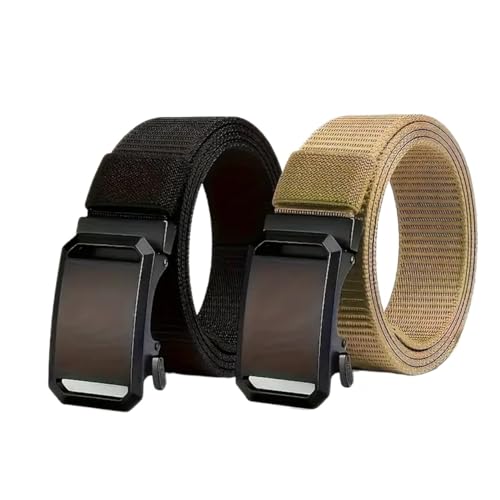 Belts for Men 2pcs Automatic Buckle Canvas Belt for Men Stylish Outdoor Pants Belt with Quick-Releas(Black and Kahki)