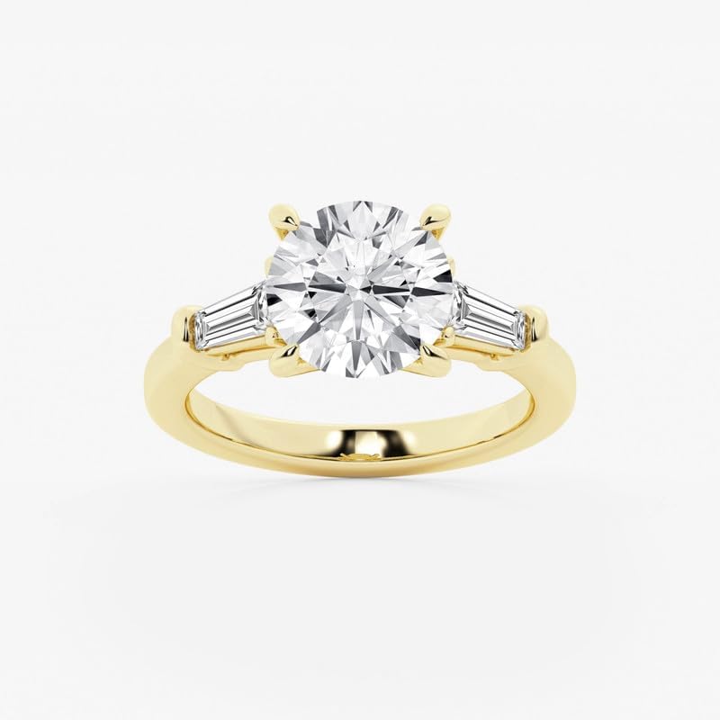 Customize Jewel 1-5 Carat Round & Baguette Lab Grown Diamond Three-Stone Ring, EF-VS, IGI Certified, 14K Gold For Women