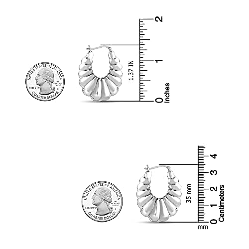 Lecalla Sterling Silver Jewelry Oval Hoop Hollow Puff Shrimp Earrings For Women Teen 34Mm #TOP3