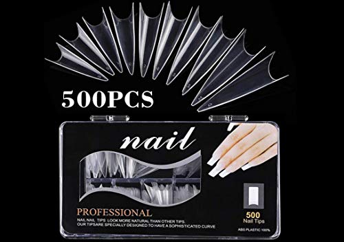 krofaue 500PCS Stiletto False Nail Tips Acrylic Gel Salon Tip Fake Nail 10 Size with box for Nail Art Salons and at Home (Clear)