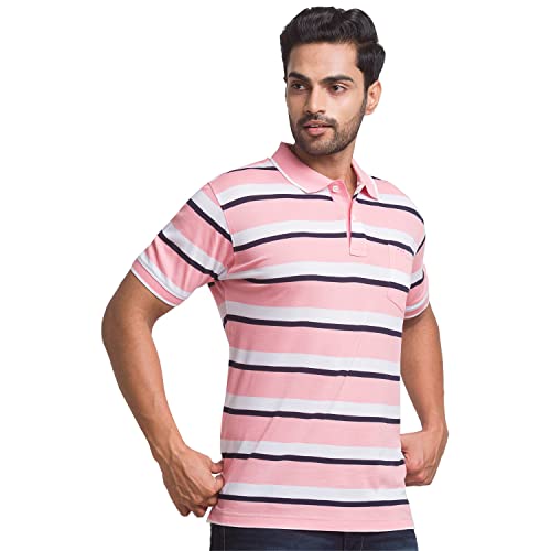 Image of COLOR PLUS Men's Striped Tailored Fit T-Shirt (CMKT14604-R4 Medium Red