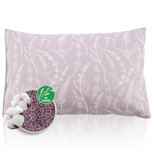 Herbalind Lavendelkissen Floral Allover 30x20 cm in Lilac – Duftkissen mit Lavendelblüten und Schafschurwolle – Baumwollbezug mit floralem Muster – Made in Germany
