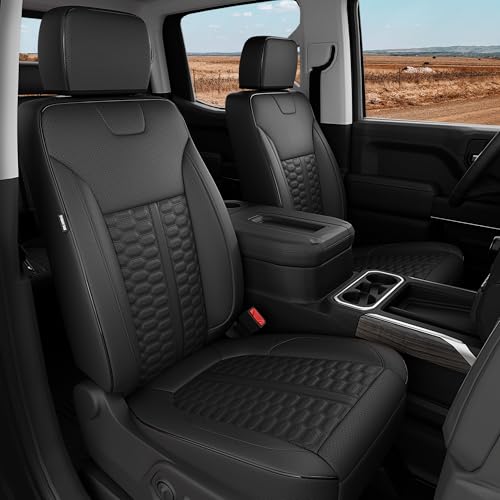 RIDEPOSH Custom Leather Seat Covers for Silverado/Sierra 1500 2019-2026 2500HD 3500HD 2020-2026 Crew Cab Full Set with Jump Seat Cover (Armrest Storage Version Only) Truck Accessories