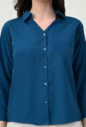 Image of FUNDAY FASHION Women's Crepe Casual Regular Fit Solid V Collered Shirt (Pack of 2)