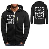 Personalisierte Hoodie mit Reißverschluss Sweatjacke mit Kapuze Pullover Selbst Gestalten mit Foto & Text auf Vorder und Rückseite Kapuzenpullover Jogging Sweatshirt Winter Oberteile Schwarz XL