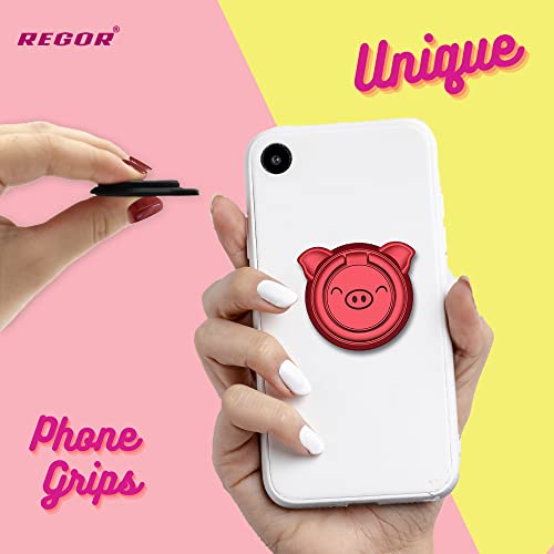 Image of Regor Finger Grip & Mobile Holder | Mobile Stand | Cell Phone Grip Holder for Hand & Mobile Back Holder Grip | Selfie Holder & Works as iPhone Stand & Android Phone Stand for Desk - Pig Red