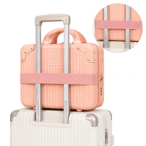 Image of Portable Hard Shell Cosmetic Bag Travel Case, Small Travel Hand Luggage with Elastic Band, Mini Abs Carrying Makeup Case Suitcase (B-Skin)