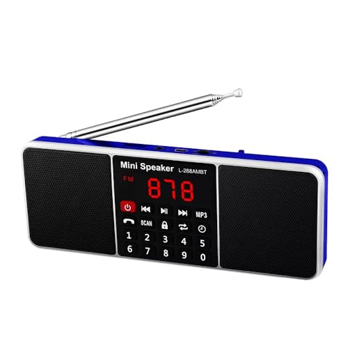 L-288AMBT Digital Portable Radio AM FM Bluetooth Speaker Stereo MP3 Player TF/SD Card USB Drive Handsfree Call LED Display (Blue)