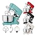 Arebos Robot Pâtissier Professionnel 1500W | Turquoise | Robot de Cuisine Multifonction avec Fouet, Batteur, Crochet | Avec 2 Bols d'Acier Inoxydable | 6 Vitesses | Fonction Pulse