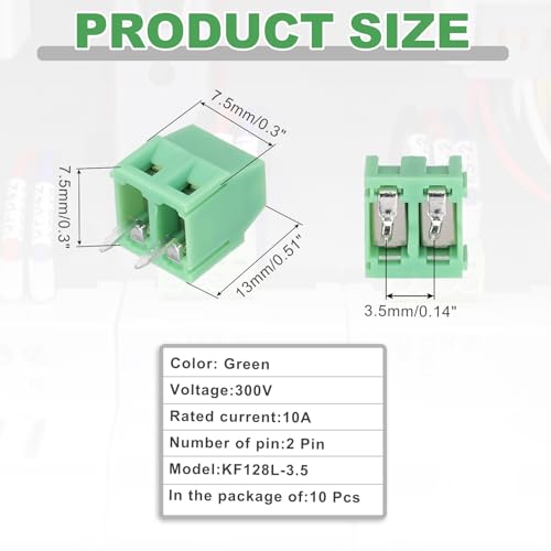 Bornier à vis 2 broches de 3.5mm pour montage PCB sûr 300V 10A pas de bloc de connexion - 2