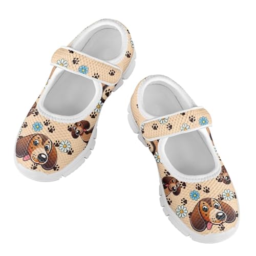 JoyLamoria Toddler/Little Kids Gilrs Slip on Flat Shoes Cute Dachshund Pattern Mary Jane Sneakers School Party Canvas Shoes2