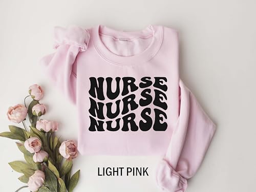Nurse Sweatshirt, Retro Wavy Lettering Pullover, Cute Nurse Appreciation Shirt, Groovy Nurse Crewneck, RN Gift Idea, Fun Nurse Outfit, Hospital Staff Apparel4