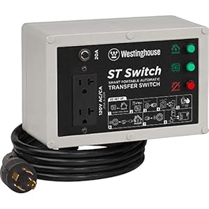 Westinghouse Outdoor Power Equipment ST Switch with Smart Portable Automatic Transfer Technology Home Standby Alternative, For Sump Pumps, Refrigerators, and More, Black and White