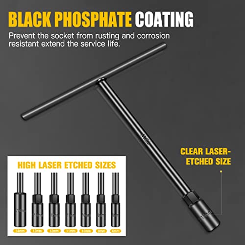 Pgroup T - Handle Metric Socket Wrench Set 6- Point（6Mm, 8Mm, 10Mm, 11Mm, 12Mm, 13Mm, 14Mm） Hex Socket For Motorcycle Car Repair (7Pack) #TOP1