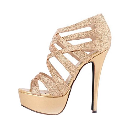 Bling Crossing Hollow Shoes Golden US 7