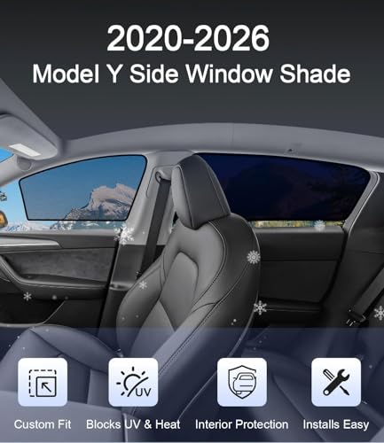 Image of Tesla Model Y /Juniper Window Shades 2020-2026, 4PCS Static Cling Set | Custom Fit, Heat & UV Protection, Easy to Install, Door-Friendly Design, Ideal for Driving