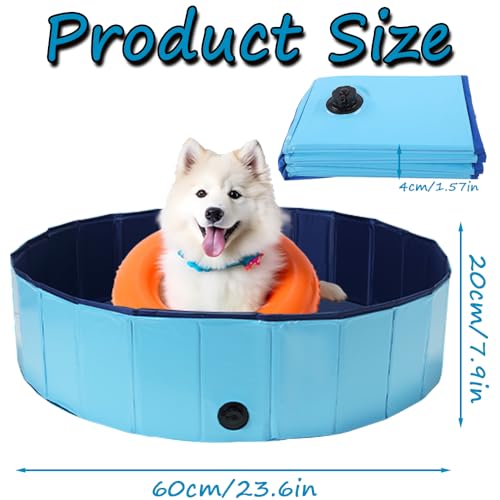 Abiemuce 60x20CM Faltbarer Hundepool mit Ablassventil PVC, Hundepool rutschfest für Kleine & Mittlere Hunde Katze, auch für Kinder Geeignet, Tragbar und Leicht zu Verstauen