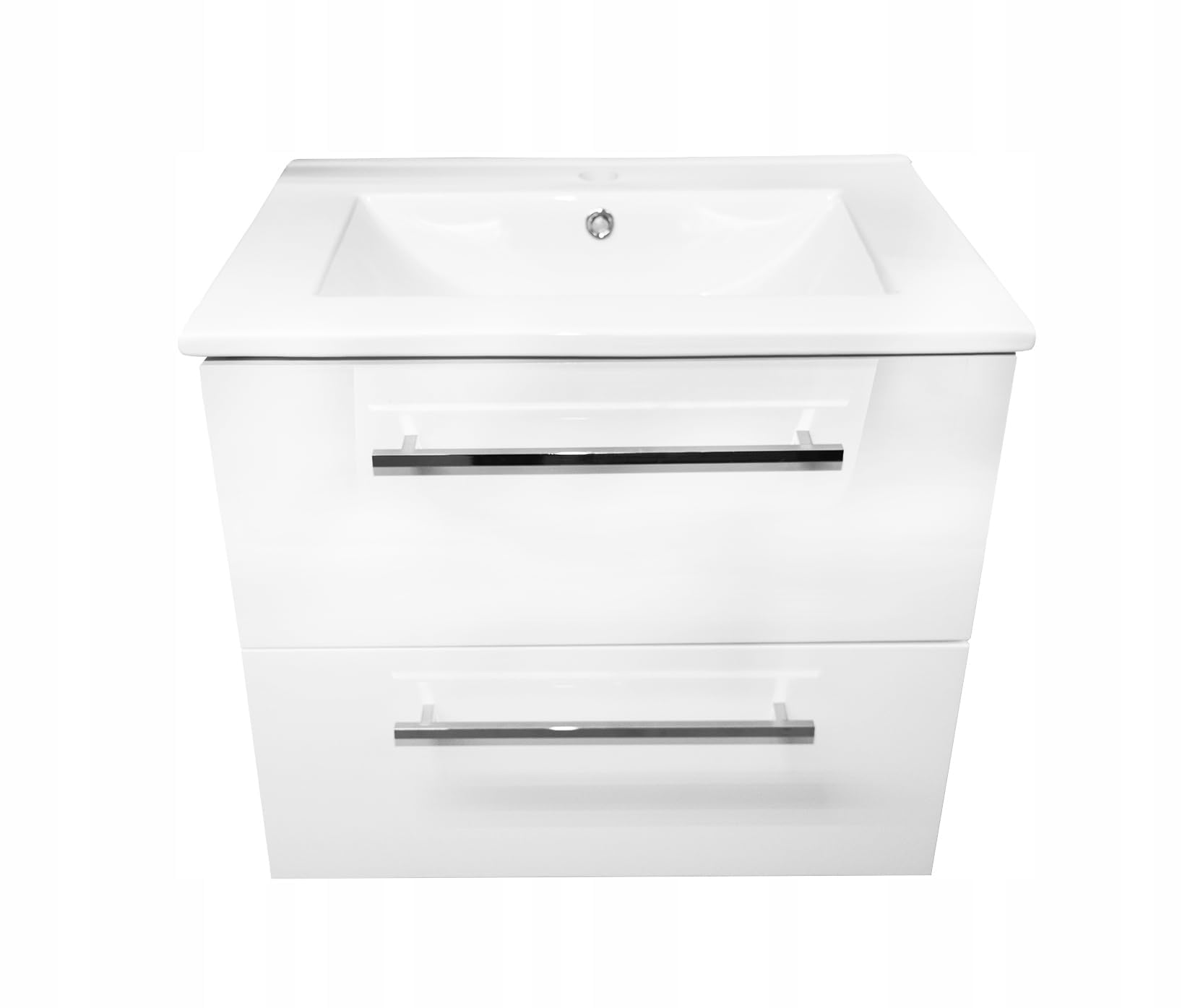 .Deftrans - szafka pod umywalkę 60 cm koloru białego wysokopołyskującego wisząca - umywalka z szafą podumywalkową, zestaw mebli łazienkowych z umywalką - szafka pod umywalkę z umywalką do małych