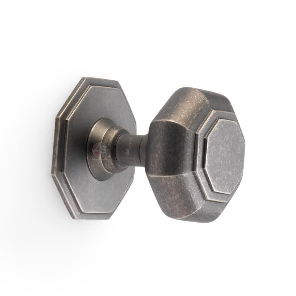 AB Hardware 70mm Pewter Octagonal Centre Door Knob Pull Front Back Solid Brass