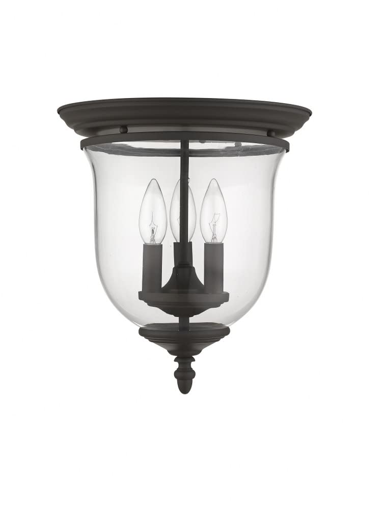 Livex Lighting 5021-07 Legacy 3 Light Bronze Flush Mount with Clear Glass, 12.5Hx11.5W