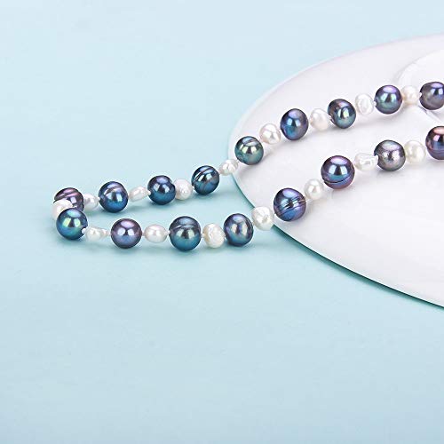 7-8mm White Black Freshwater Cultured Pearl Necklace for Women's Pearl Strand Necklaces4