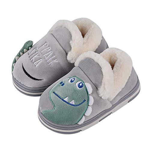 Zapatillas Casa Niño Niña Invierno Cálido Felpa Pantuflas Antideslizantes, Gris Label Size 18-19 25/26 EU Cover