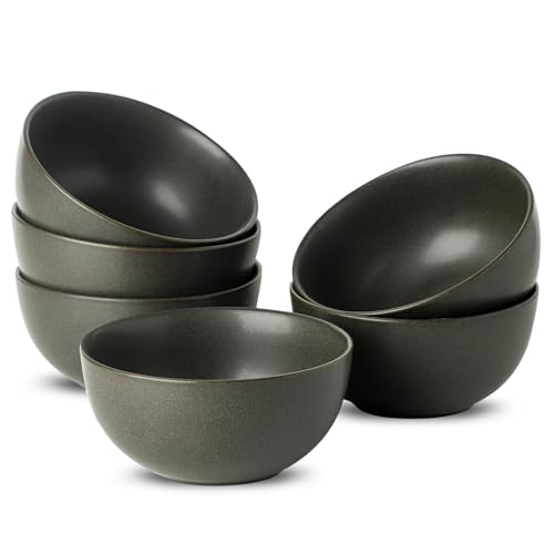 Tikooere Stoneware Soup Bowls, 24 oz Cereal Bowls Set of 6 for Kitchen, Ceramic Bowls Set for Oatmeal, Dessert, Noodle, Cute Bowls Set for Gift, Dishwasher Microwave Oven Safe, Matte Black