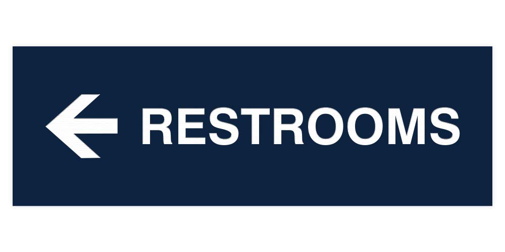Signs ByLITA Basic Restrooms Left Arrow Directional Wall or Door Sign (Navy Blue/White) - Large (1 Pack)