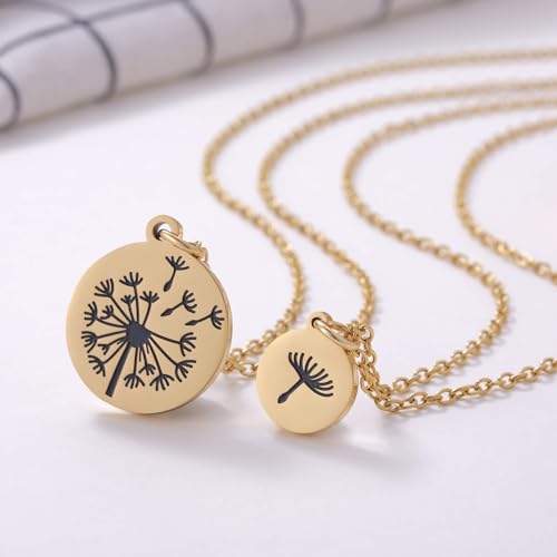 Kvekstio Mother Daughter Gift - Set of 2 Dandelion Necklace Jewelry, Mom Daughter Relationship Dandelion Charm Necklace Gift2