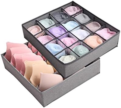CHARMYOU Underwear Drawer Organiser Foldable Sock Drawer Organiser 2 Pcs underwear storage organiser Dustproof for Bras, Scarves, Ties, Baby Clothes (grey)