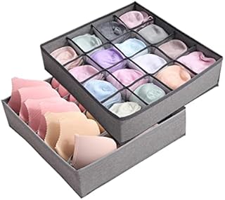 CHARMYOU Underwear Drawer Organiser Foldable Sock Drawer Organiser 2 Pcs underwear storage organiser Dustproof for Bras, Scarves, Ties, Baby Clothes (grey)