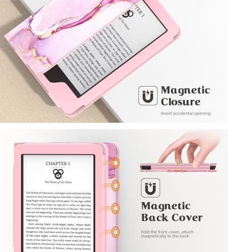 Image of MoKo Case Fits 6 inch Kindle(11th Generation, 2024 /2022 Release) /Kindle(10th Gen,2019) /Kindle(8th Gen, 2016), Ultra Lightweight PU Shell Cover with Auto Wake /Sleep for Kindle 2024, Light Pink Gold Marble