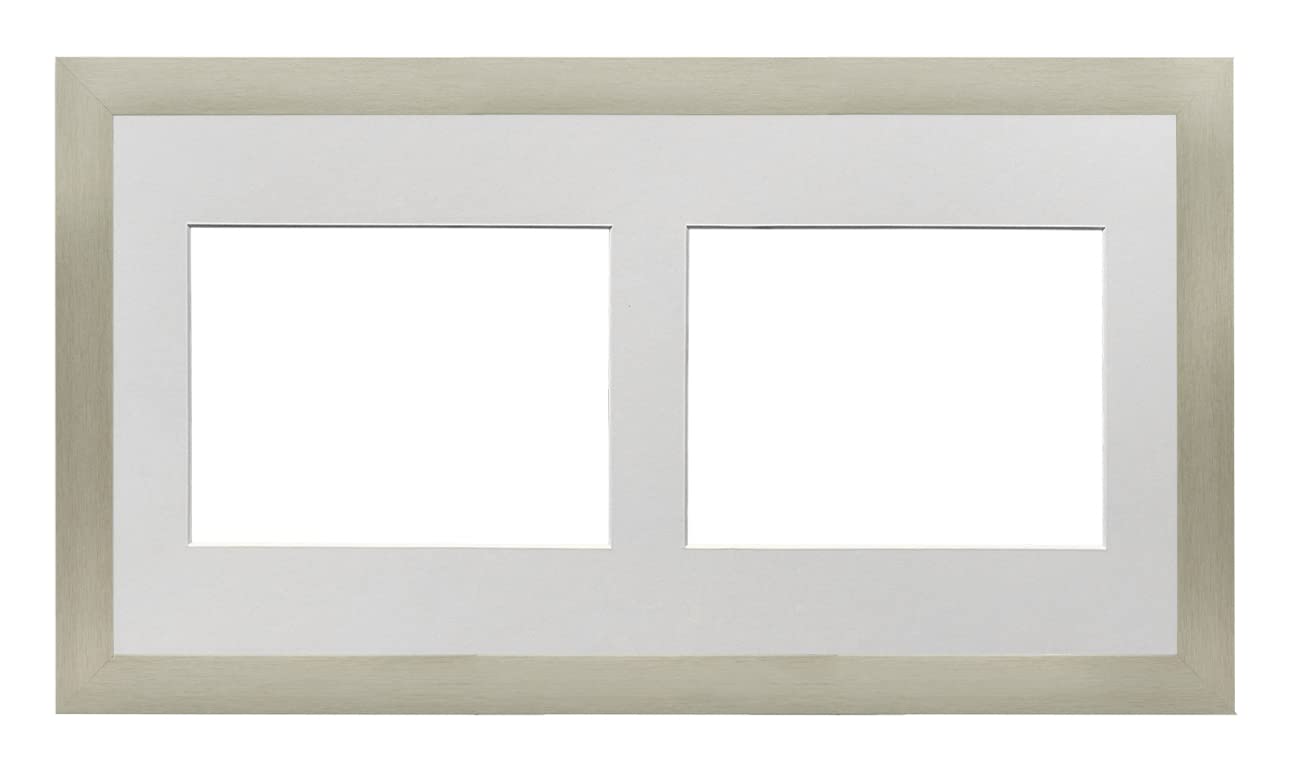 Silver Frame 20x10' Multi Aperture Picture Frame with White Mount to fit (2x) 8x6' Photos with Perspex Sheet - Wall Mountable Landscape or Portrait
