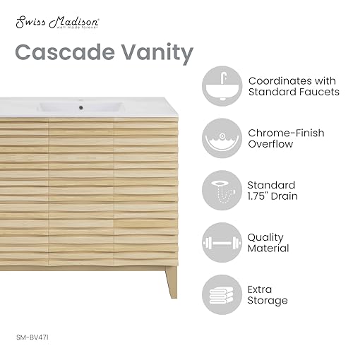 Image of Swiss Madison Cascade 36 inch Natural Oak Bath Vanity with White Ceramic Sink Top