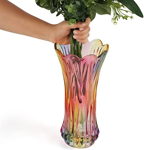 Belle Vous Phoenix Tail Glass Vase - 28.5cm/11.22 Inches - Modern Decorative Cylinder Thickened Glass Flower Vase For Home/Wedding Table Centrepiece, Office Decor or Gift