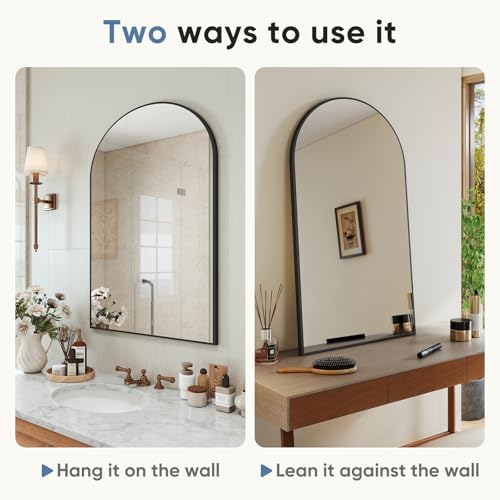 Image of DUMOS Black Metal Arch Vanity Rounded Rectangle Bathroom Mirrors for Over Sink Wall, 24x37 Inch Large Matte Mirror, Modern Decorative for Restroom, Farmhouse